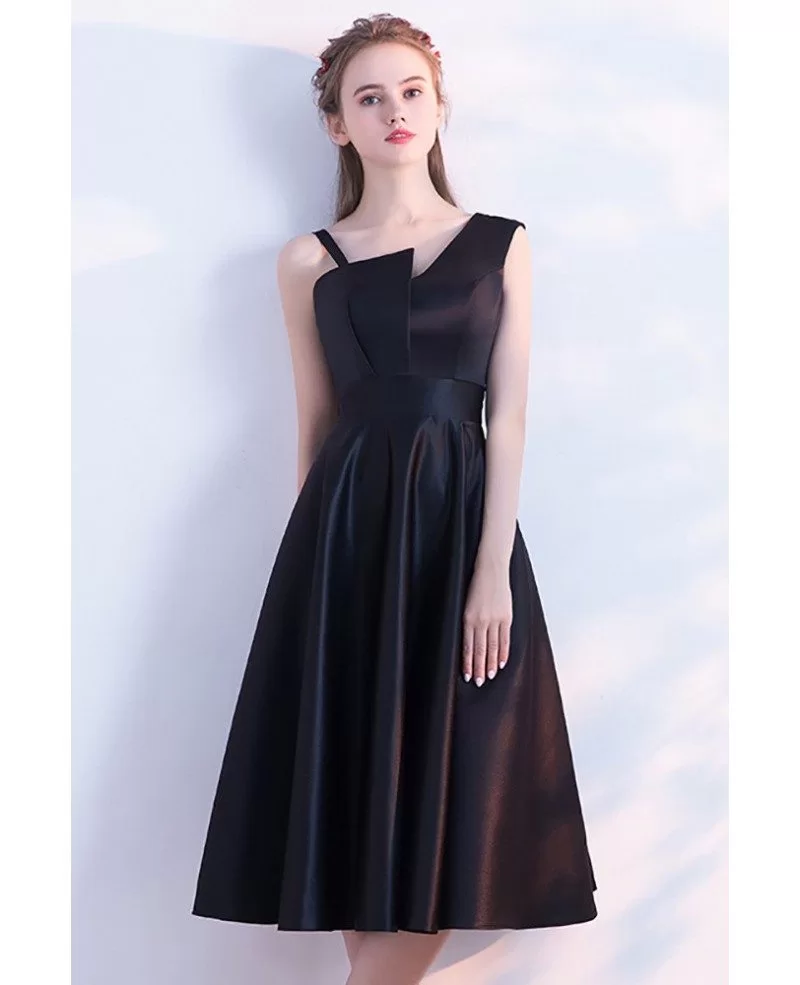 Simple Chic Tea Length Black Homecoming Party Dress with One Strap ...