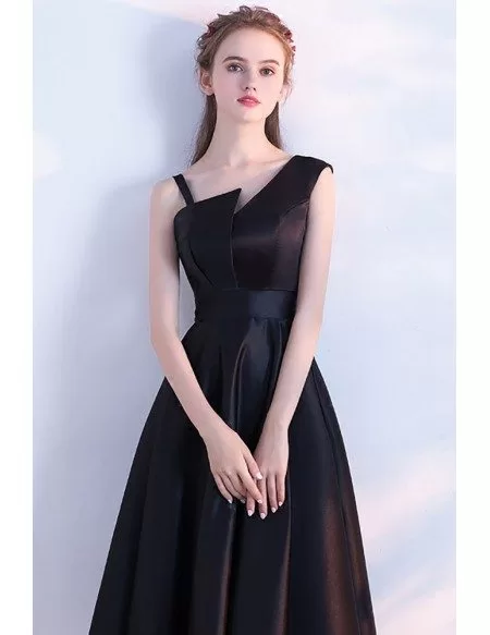 Simple Chic Tea Length Black Homecoming Party Dress with One Strap