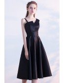 Simple Chic Tea Length Black Homecoming Party Dress with One Strap