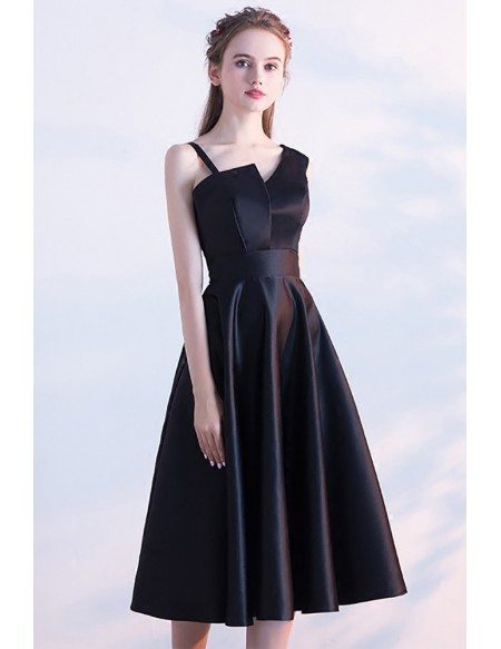 Simple Chic Tea Length Black Homecoming Party Dress with One Strap ...