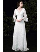 Classy Vneck Lace Simple Wedding Dress with Lace Bell Sleeves