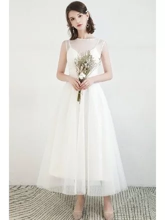 Elegant Tea Length Lace Tulle Wedding Dress Two-way Wearing