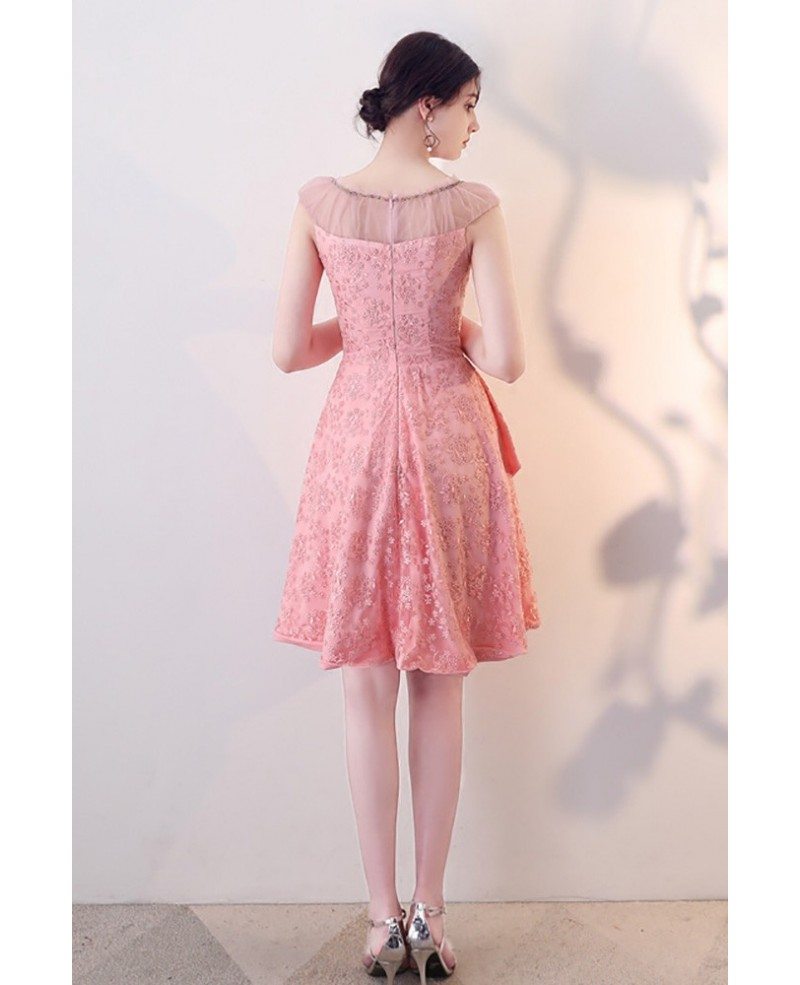 Lovely Pink Tiered Homecoming Party Dress with Sheer Neckline G80063 ...