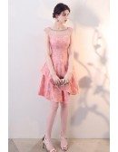 Lovely Pink Tiered Homecoming Party Dress with Sheer Neckline