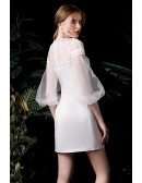 Elegant Satin Sheath Mini Wedding Reception Dress with Sleeves