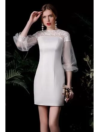 Elegant Satin Sheath Mini Wedding Reception Dress with Sleeves
