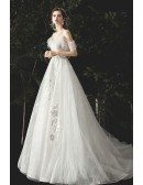 Beautiful Applique Lace Fairytale Wedding Dress with Spaghetti Straps