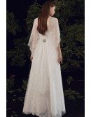 Goddess Vneck Lace Empire Wedding Dress Bohemian with Puffy Sleeves