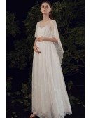Goddess Vneck Lace Empire Wedding Dress Bohemian with Puffy Sleeves