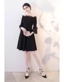 Little Black Aline Homecoming Dress with Lace Off Shoulder Sleeves