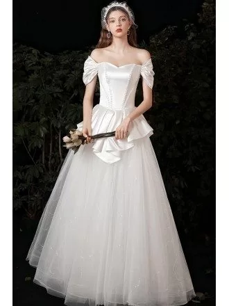 Retro Chic Satin with Tulle Wedding Dress with Ruffles Laceup