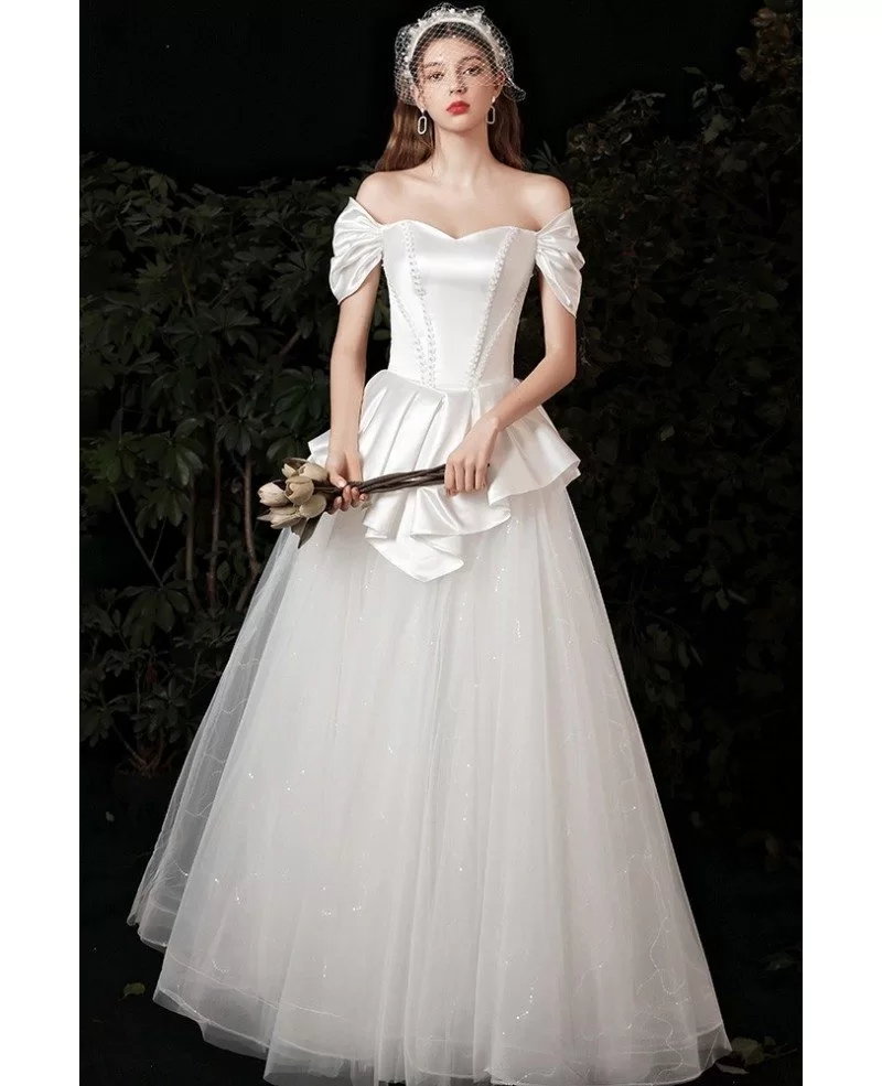 Retro Chic Satin with Tulle Wedding Dress with Ruffles Laceup G78008 ...