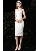 Retro Lace Sheath Fitted Knee Length Wedding Dress with Lace Jacket