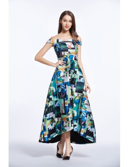 Chic Summer Off-the-Shoulder Printed Weddding Guest Dress