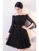 Little Black Lace Homecoming Dress with Off Shoulder Sleeves