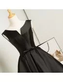Simple Satin Little Black Homecoming Party Dress with Sash