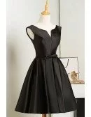 Simple Satin Little Black Homecoming Party Dress with Sash