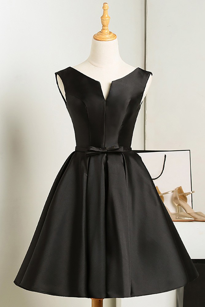 Simple Satin Little Black Homecoming Party Dress with Sash G79030 ...