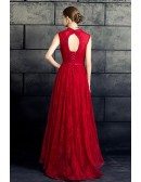 Chic Vneck Collar Lace Ankle Length Formal Dress Sleeveless with Beaded Vneck