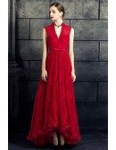 Chic Vneck Collar Lace Ankle Length Formal Dress Sleeveless with Beaded Vneck
