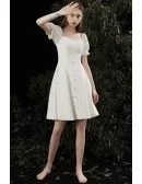 Cute Short White Homecoming Party Dress with Square Neck Bubble Sleeves