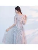 Elegant Grey Lace Knee Length Lace Homecoming Dress with Appliques