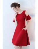 Little Red Round Neck Homecoming Semi Party Dress with Cold Shoulder