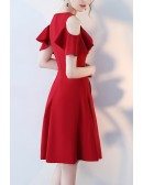 Little Red Round Neck Homecoming Semi Party Dress with Cold Shoulder
