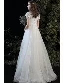 Lace Cap Sleeved Empire Pregnant Wedding Dress with Bling Tulle