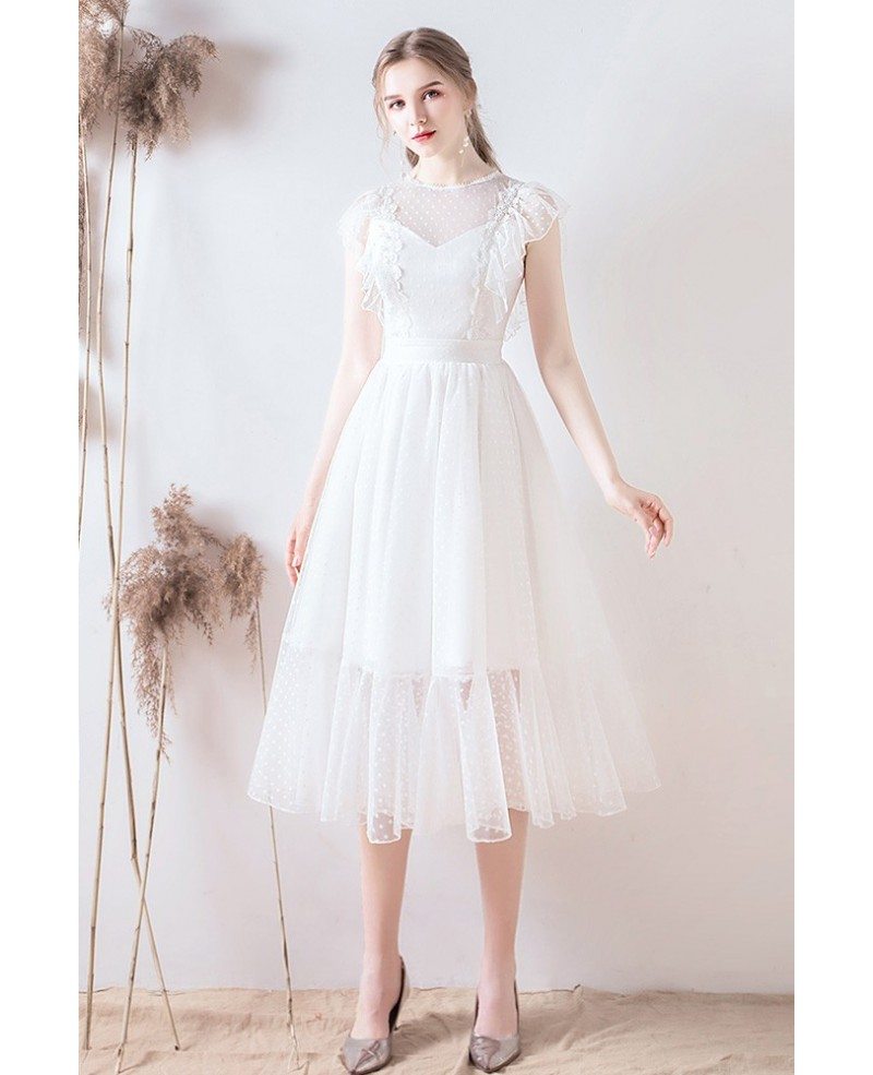 Retro Polka Dot Tea Length Wedding Party Dress G78050
