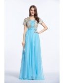 Feminine A-Line Embroided Chiffon Long Prom Dress With Sleeves