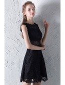 Black Lace Short Homecoming Party Dress with Sheer Waist