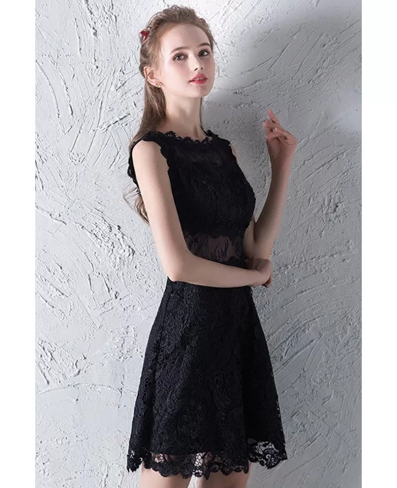 Black Lace Short Homecoming Party Dress with Sheer Waist G79043 ...
