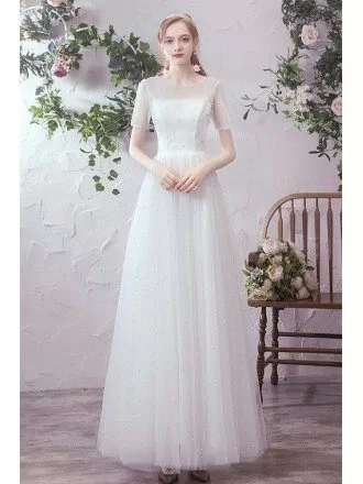 Illusion Short Sleeved Aline Wedding Party Dress with Beadings