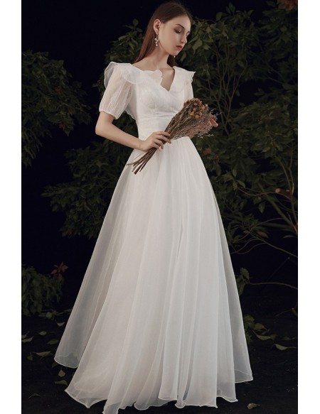 Elegant Vneck Organza Wedding Dress with Lace Short Sleeves G78022 ...
