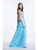 Feminine A-Line Embroided Chiffon Long Prom Dress With Sleeves