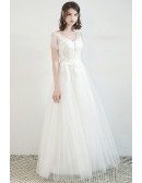 Elegant Vneck Lace Aline Tulle Wedding Dress with Laceup