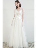 Elegant Vneck Lace Aline Tulle Wedding Dress with Laceup