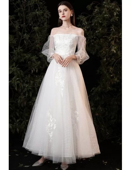 Romantic Polka Dot Long Wedding Dress with Square Neckline