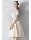 Champagne Off Shoulder Aline Simple Homecoming Dress with Sleeves