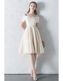 Champagne Off Shoulder Aline Simple Homecoming Dress with Sleeves