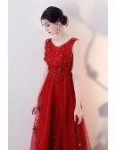 Red Beaded Appliques Empire Long Party Dress Sleeveless