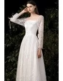 Slim Aline Lace Retro Wedding Dress Square Neck with Lace Long Sleeves