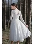 Elegant Lace Long Sleeved Tea Length Chiffon Wedding Dress For Vintage Look