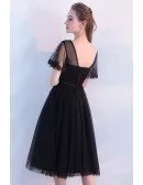 Modest Illusion Round Neck Black Homecoming Dress Knee Length with Sleeves
