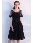 Modest Illusion Round Neck Black Homecoming Dress Knee Length with Sleeves