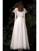Elegant Sheer Neckline Organza Wedding Dress with Appliques Ruffles