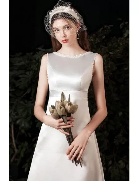 Simple Satin Empire Lace Neckline Wedding Dress Sleeveless