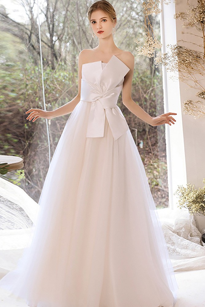 Simple Elegant Big Bow Knot Wedding Dress Strapless with Laceup G78006 ...