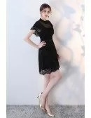Little Black Lace Tulle Homecoming Party Dress with Illusion Neckline